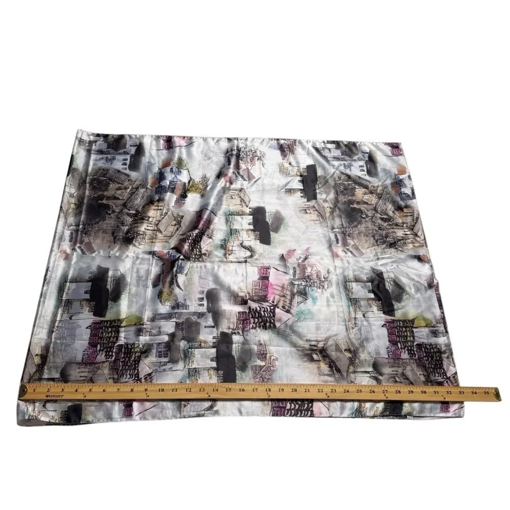 Vintage Long Silk Scarf Wrap Cityscape Buildings Scenery 66x28